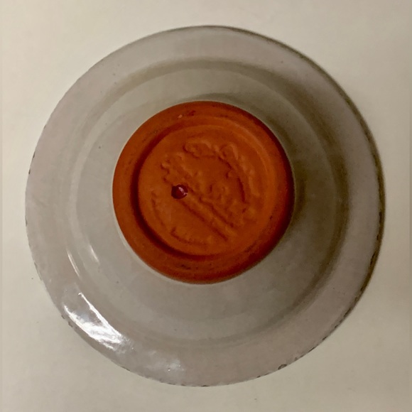 Vintage Unused Glazed Clay Pottery ORIGINAL APPLE BAKER Green Spongeware Trim - Picture 10 of 16